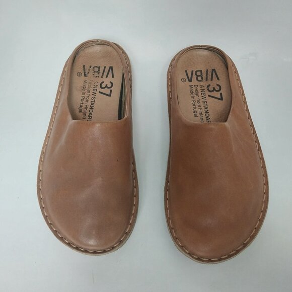 Vibae Roma Leather Shoes Womens 6.5-7 EU 37 Clogs Cognac Brown Slip On Comfort. - Picture 3 of 11